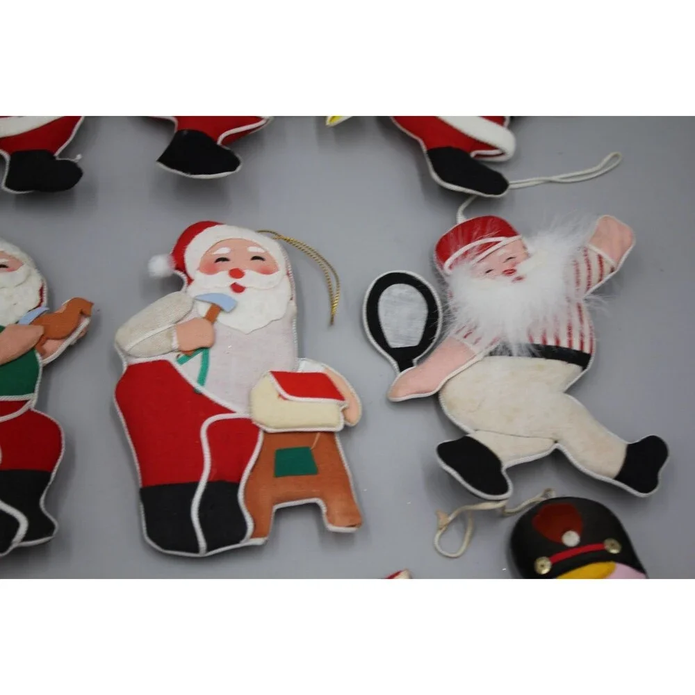 Vintage Santas MCM Christmas Decor Lot Of 12 Santa Claus Plush Ornaments CUTE